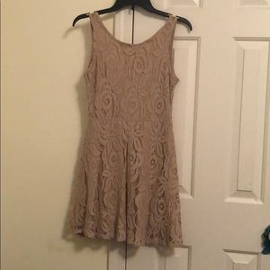 Tan sleeveless lace skater dress by Finn & Clover
